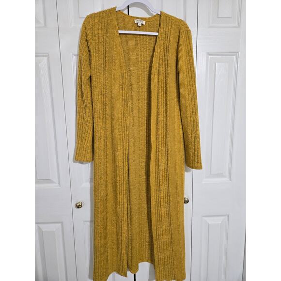 Umgee small women's mustard colored open front long knit cardigan - Picture 1 of 7